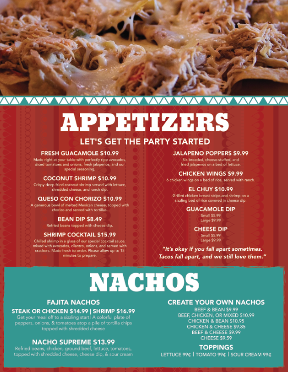 Monterrey Mexican Bar and Grill Appetizer Menu